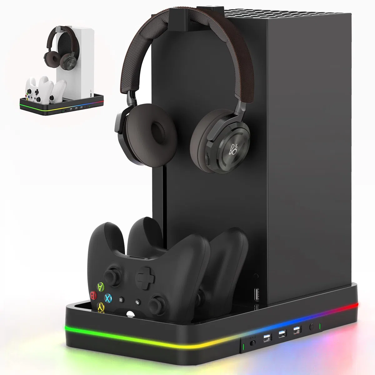 Doppia ventola di raffreddamento e supporto di raffreddamento per console/controller Xbox Series X/S, stazione di ricarica doppio controller Xbox con luce LED RGB e 3 porte USB, accessori Xbox Series