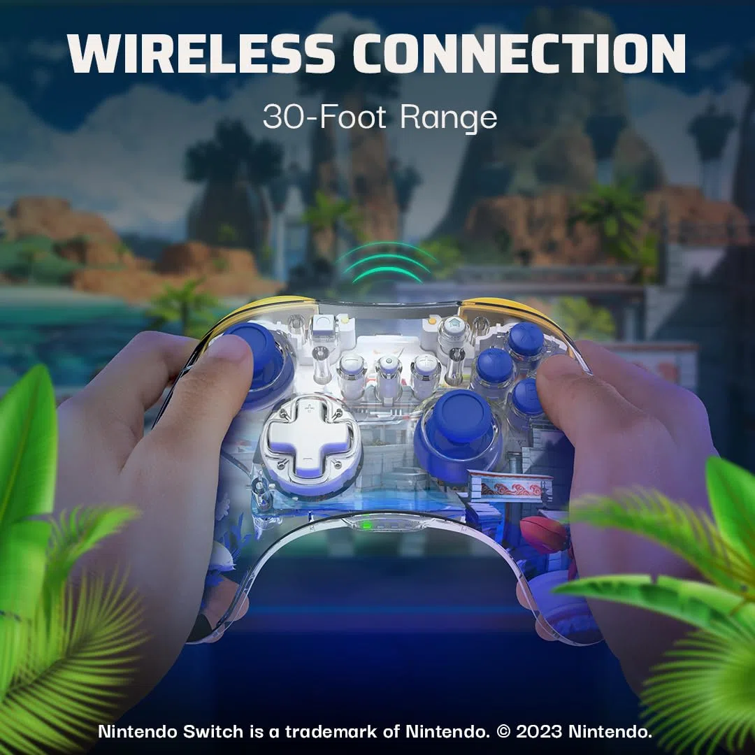 PDP REALMz - Controller wireless Nintendo Switch Pro, LED personalizzabile, batteria ricaricabile 40 ore, connessione da 9 metri, licenza Nintendo e SEGA: Sonic Superstars (Tails Seaside Hill Zone)