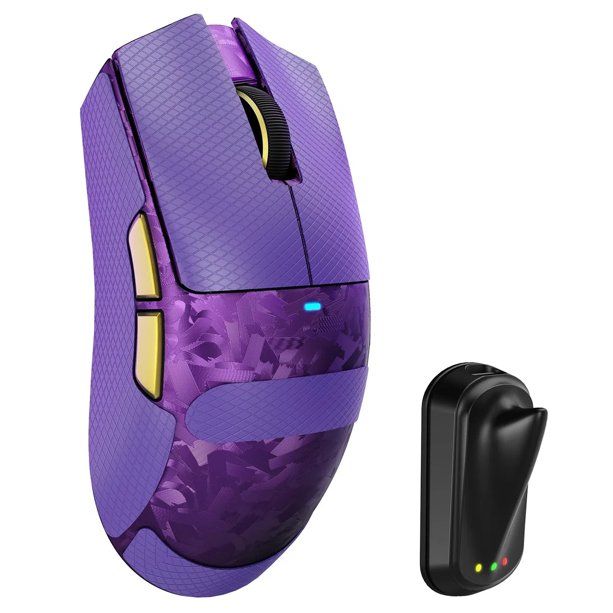 MAMBASNAKE ATTACK SHARK X11 ULTRA Mouse Gaming Wireless Fibra di Carbonio con Grip Tape, Nordic 54L15, PAW3950MAX, 42000 DPI, Dual 8000Hz, 63g Leggero, Dongle Pinna Squalo, Piedi Doppio Strato, Viola