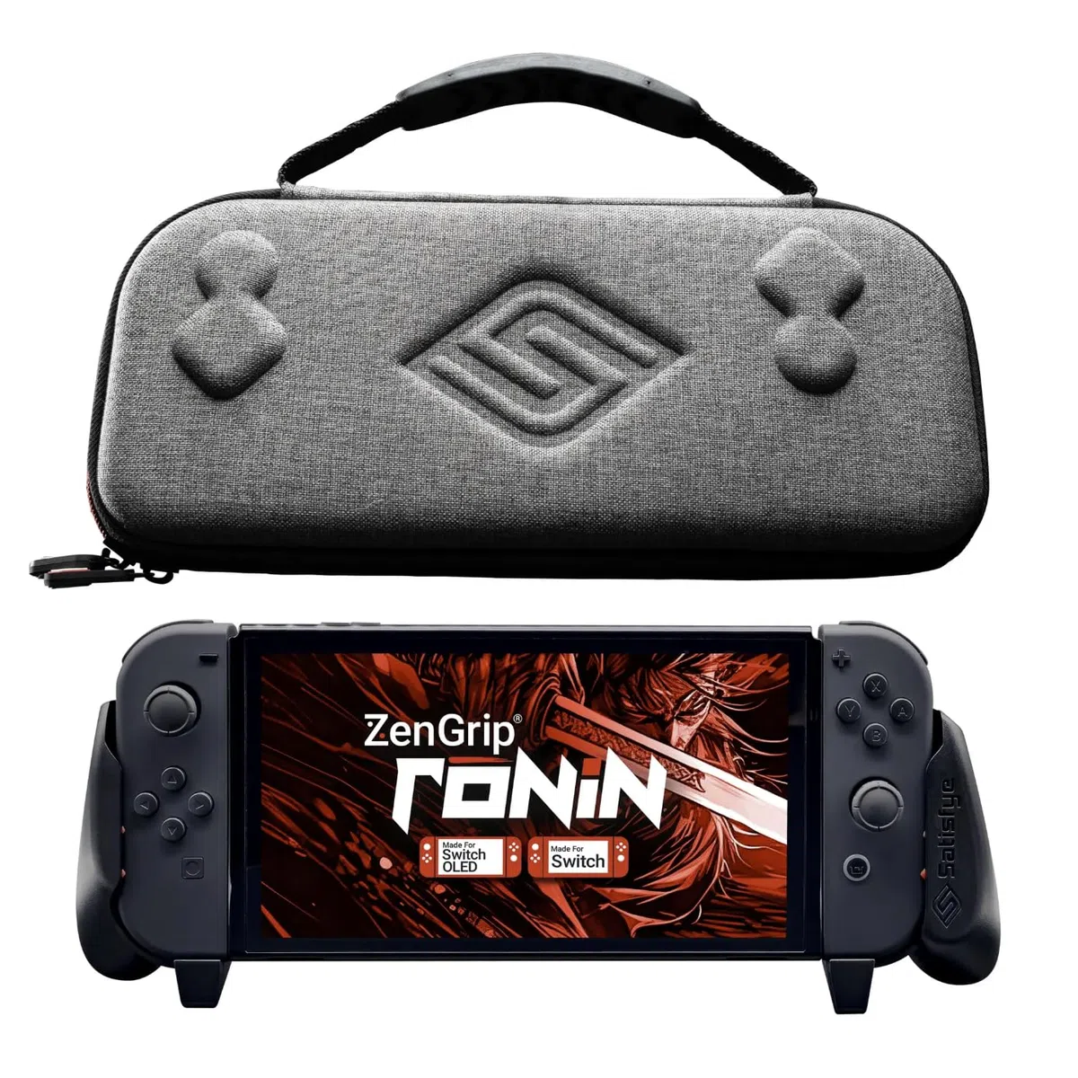 Satisfye - ZenGrip Ronin Slim Bundle, Accessori Compatibile con Nintendo Switch & OLED - Il Bundle comprende: Nero Ronin ZenGrip e Grigio ZenCase Slim (NERO)