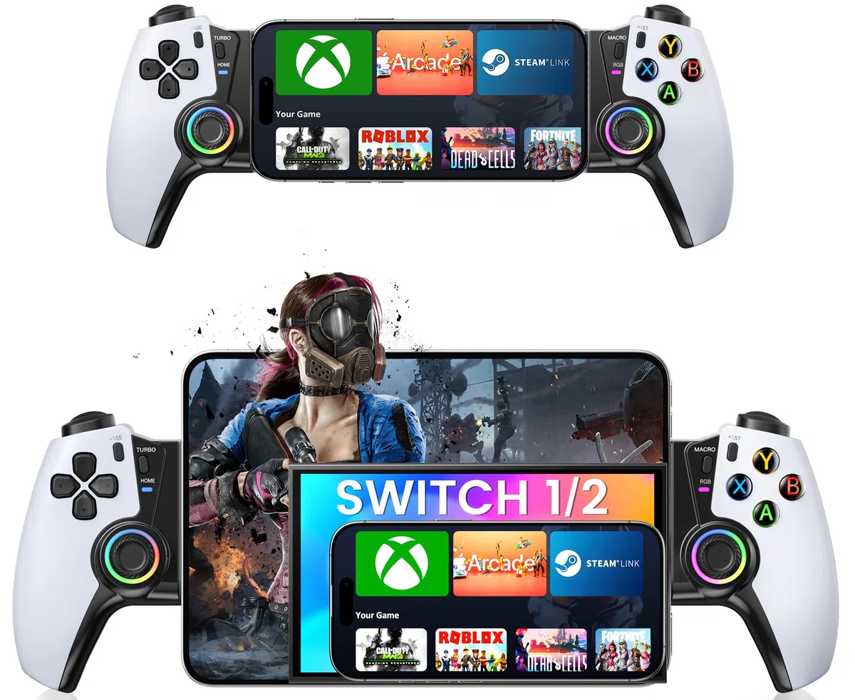 KICKDOT Controller wireless per iPhone/Android/iPad mini con joystick Hall, controller di gioco mobile a LED per iOS Supporto Xbox Cloud, Steam Link, GeForce Now, Arcade, Call of Duty, Roblox