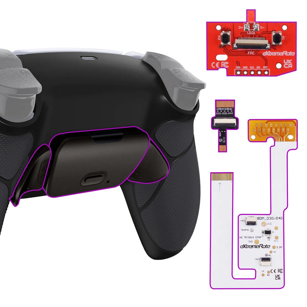 eXtremeRate RISE V3 Remap Kit Programmabile per ps5 Controller BDM-030/040/050,Palette Metallo Back Button Tasti Posteriore Cover Grip Gommato per ps5 Joystick-Senza Controller-Nero