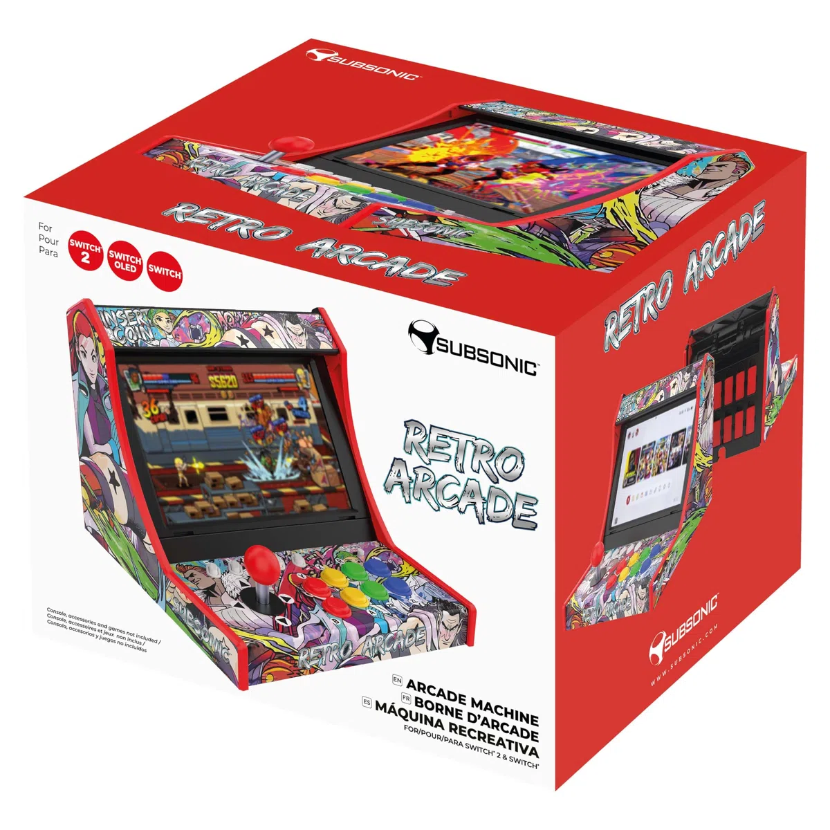 Subsonic - Mini Cabinato Arcade per Switch 2, Switch OLED e Switch - Docking Station per Console Nintendo con Joystick e 8 Pulsanti per Trasformare la Console Nintendo in un Cabinato Arcade