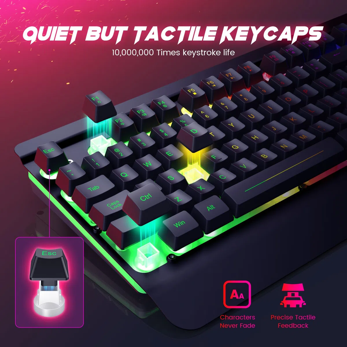 Tastiera da gioco e mouse, 104 tasti, pannello interamente in metallo illuminato, tastiera silenziosa per computer, poggiapolsi, mouse da gioco retroilluminato a LED, 4200 DPI, set con