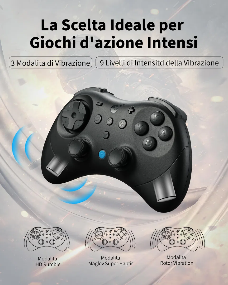 GuliKit Elves 2 Pro Wireless Controller per Switch 1/2, PC, Android, iOS, Joystick ad Effetto Hall, Rotary Rumble, Giroscopio a 6 assi, Durata della Batteria di 20 ore, D-Pad (Nero)