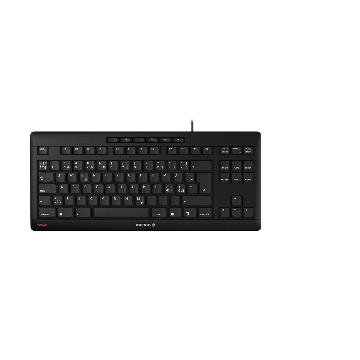 CHERRY STREAM KEYBOARD TKL, Tastiera Con Filo senza Tastierino Numerico, Layout per i Paesi Nordici (QWERTY), Battitura Silenziosa dei Tasti, Sensazione di Digitazione Unica, Nero