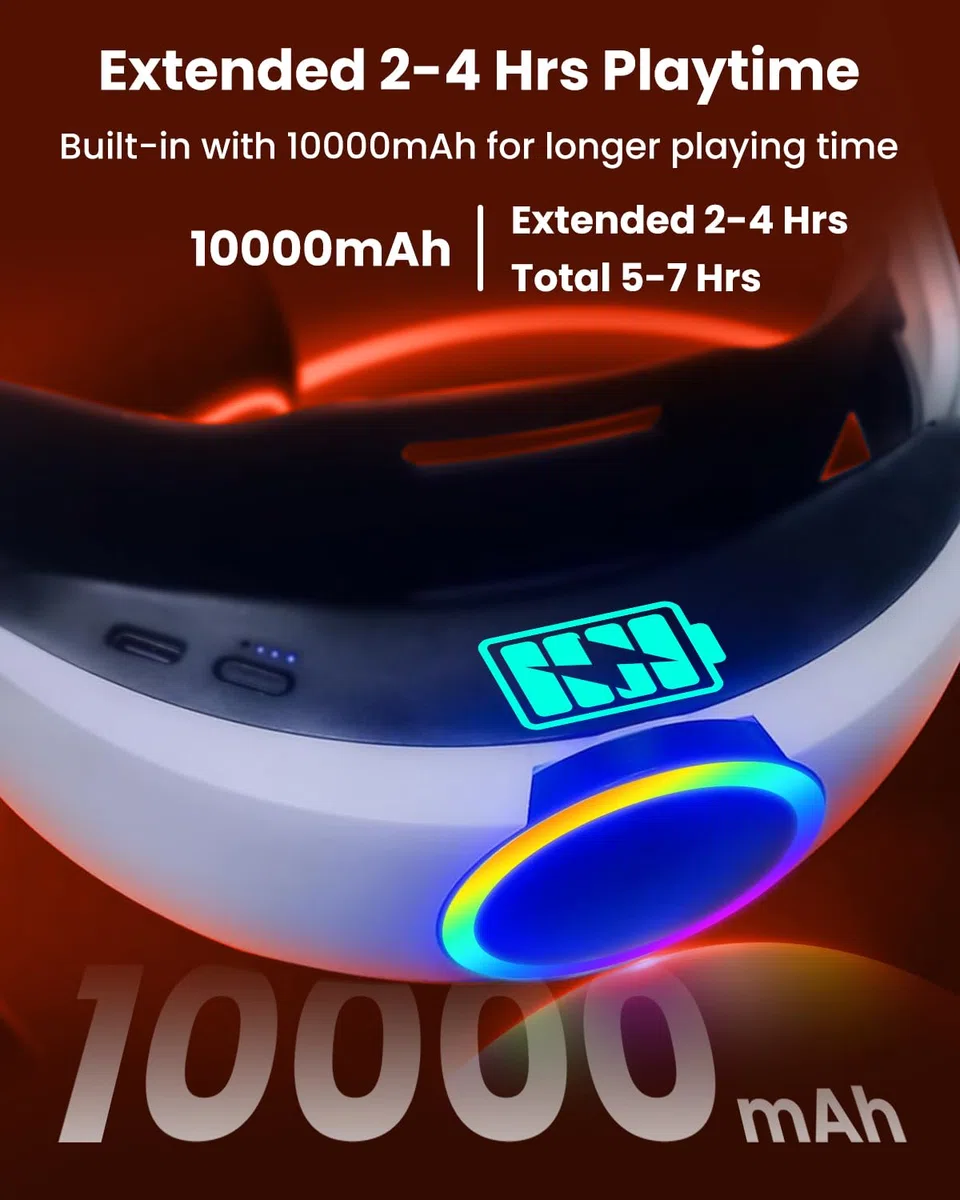 GEEKERA Headstrap Compatibile con Meta-Quest 3/Q3S, Fascia per la Testa RGB con Batteria da 10000 mAh, Regolabile e Ricaricabile Rapidamente, Accessorio VR, Tempo di Gioco Prolungato di 4 ore