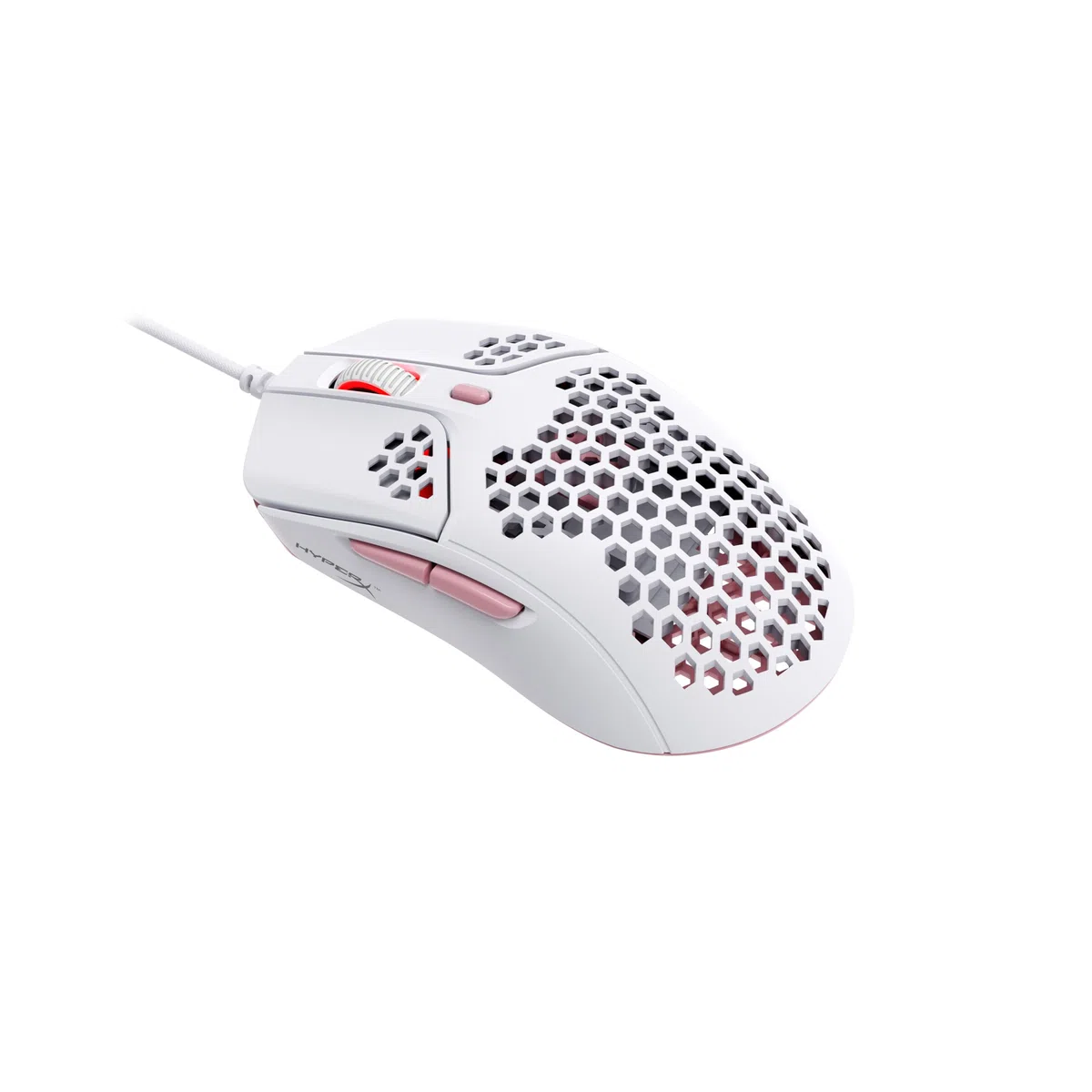HyperX Pulsefire Haste, Mouse Gaming Cablato, Illuminazione RGB, 6 Tasti Programmabili, 16000 DPI, Resistenza a 60 Milioni di Clic, Cavo HyperFlex, Compatibile con con Varie Piattaforme, Bianco/Rosa