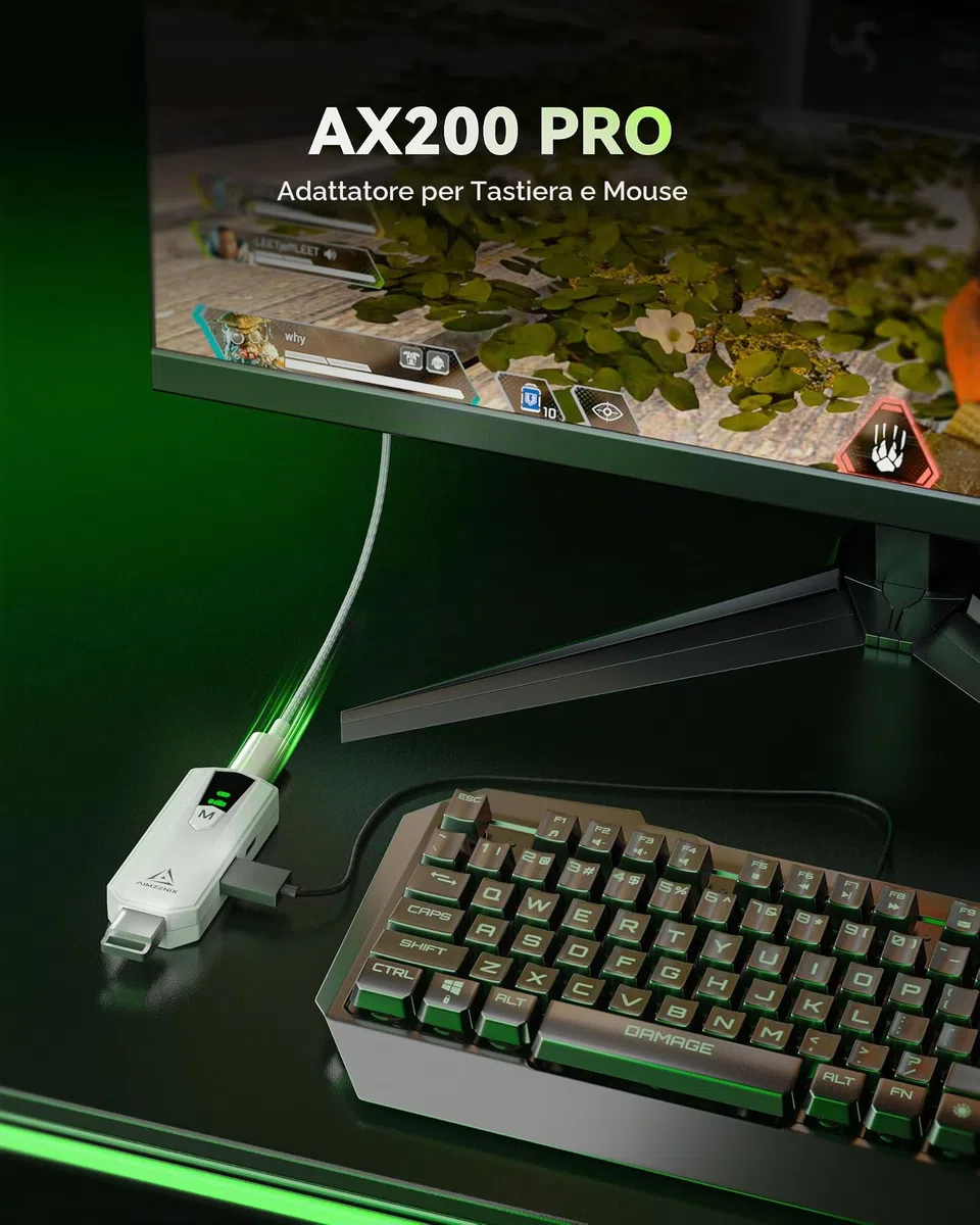 AIMZENIX AX200 PRO - Adattatore per tastiera e mouse per PC e Nintendo Switch | Convertitore ad alte prestazioni per giocare a FPS, COD, APEX, LE FINALI