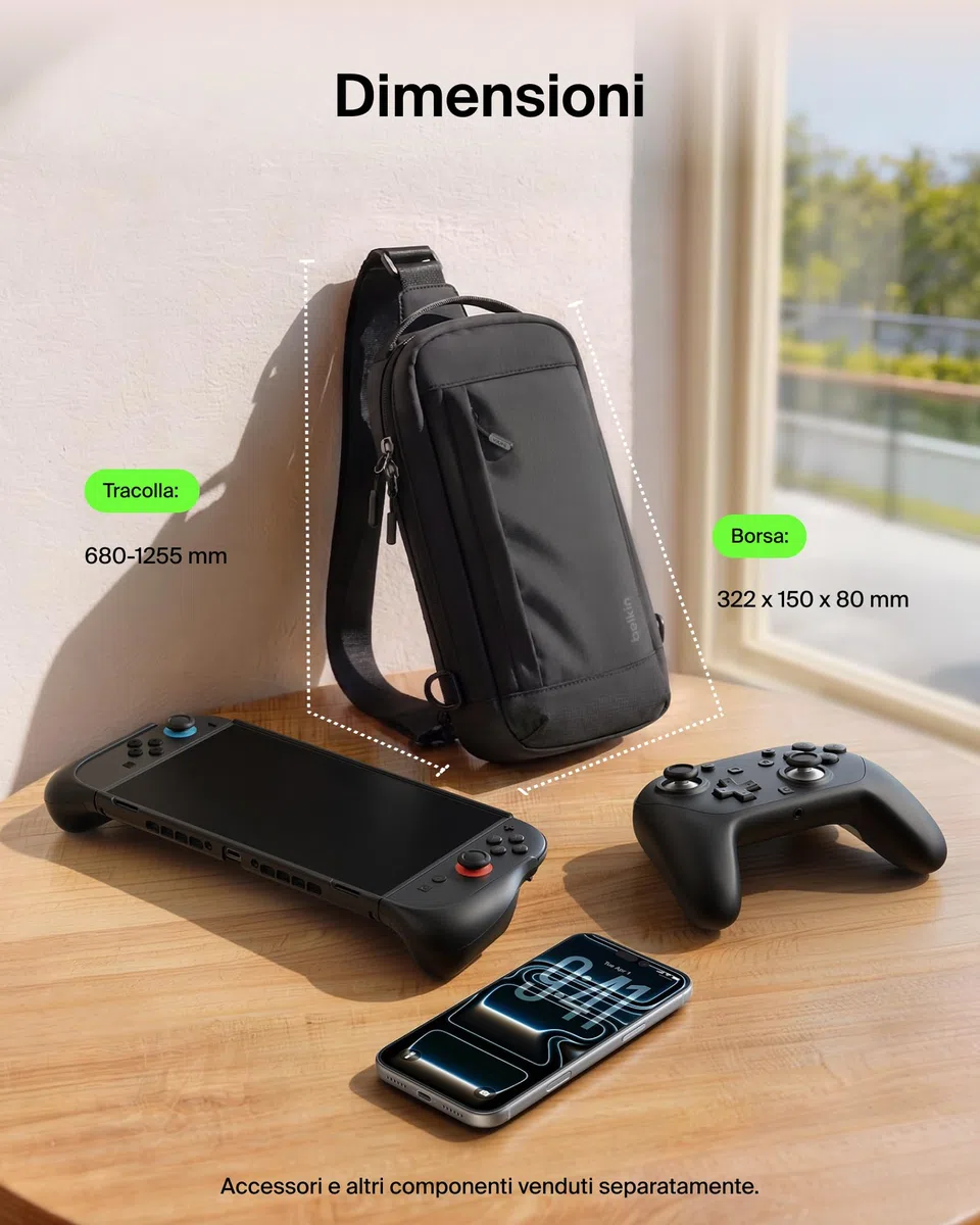 Belkin Gaming Borsa per Nintendo Switch 2 Protettiva da Viaggio - Nero | Borsa Crossbody, Custodia Protettiva da Trasporto per Accessori Console, Interno Morbido, Leggera, 10 Slot per Schede Giochi