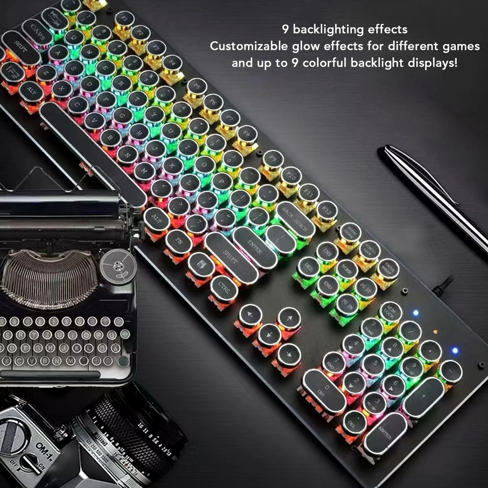 ASHATA Tastiera meccanica da gioco, interruttore blu 104 tasti RGB retroilluminato, tastiera meccanica per computer cablata USB per Win 7 8 10 XP per OS X PC laptop desktop PC gamer (nero)