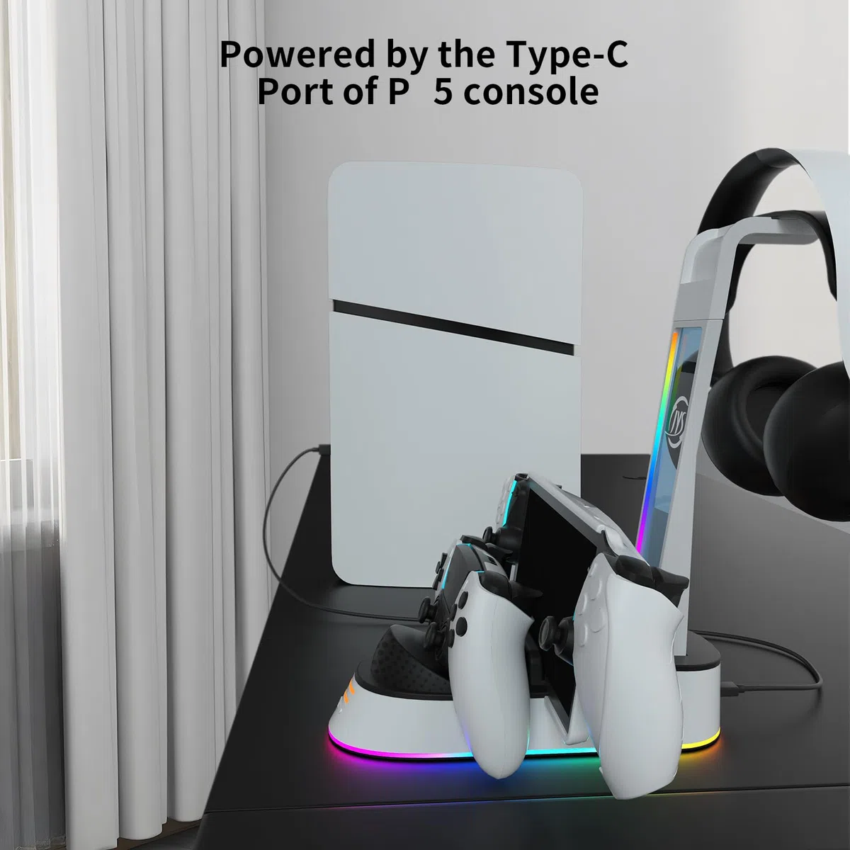 BeisDirect Stazione di ricarica per PlayStation Portal/PS5 Controller, Dock Station di ricarica per PS Portal Console di gioco Caricabatterie Supporto di stoccaggio per cuffie