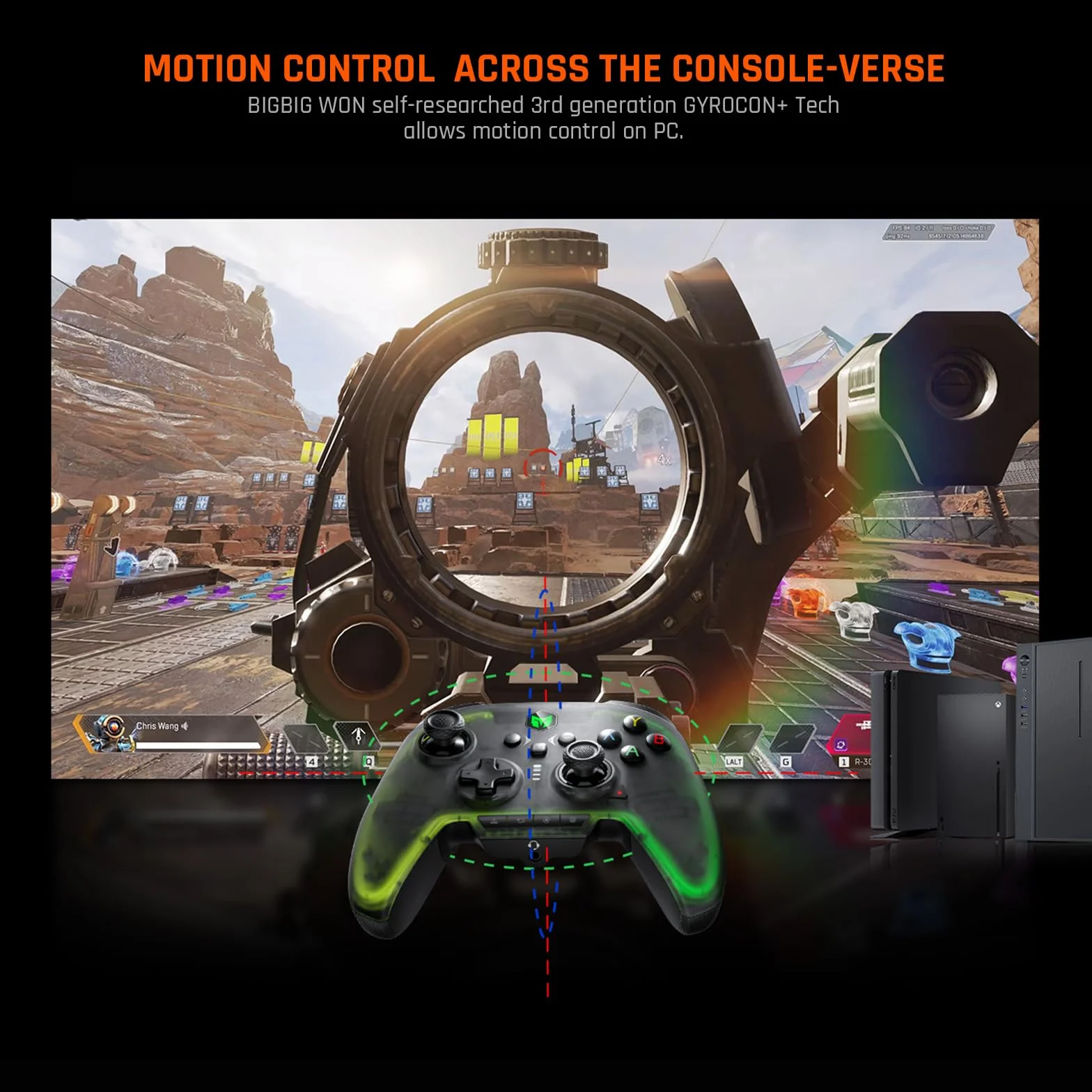 Controller wireless, BIGBIG WON Controller per PC Rainbow 2 Pro Giroscopio a 6 assi, Trigger effetto Hall, Joystick ALPS, 3.5mm Audio Gamepad per PC Windows/Android/iOS/Switch Pro Controller