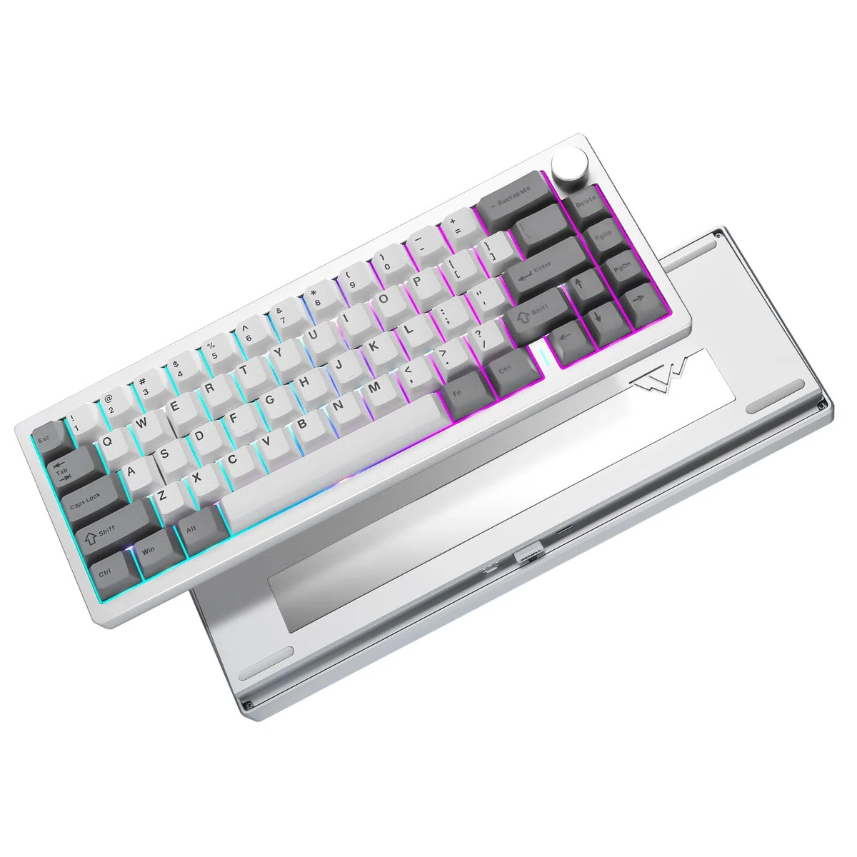 YUNZII AL68 Tastiera Meccanica Wireless 60% in Alluminio QMK/VIA, Sostituibile a Caldo con Manopola, RGB da Gioco per Mac/Windows/Linux (Silver, Cocoa Cream V2)