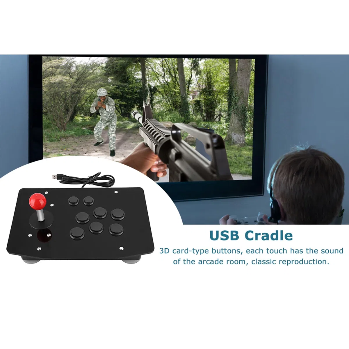 Controller per PC, Joystick di gioco Rocker Controller a 8 pulsanti con impugnatura di gioco con ventosa fissa da 50 mm Grande ventosa fissa, pulsanti a scheda 3D Riproduzione