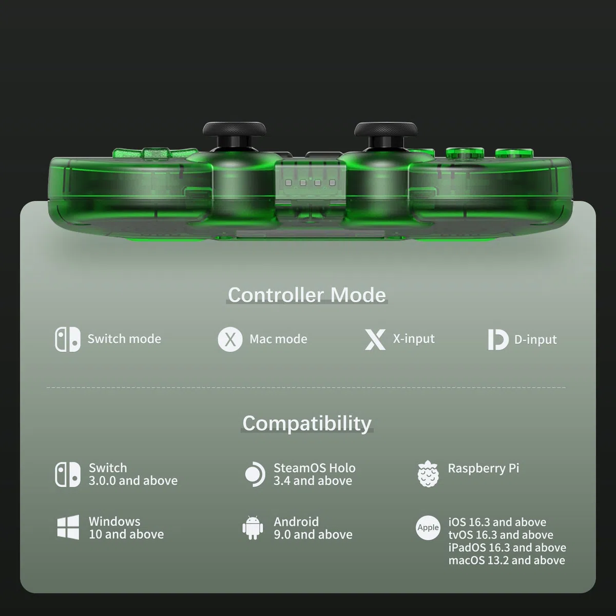 8Bitdo SN30 Pro Controller Bluetooth, Joystick ad Effetto Hall, Controller Giocare Compatibile con Switch, Apple, Windows, Steam Deck, Android e Raspberry Pi (Verde)