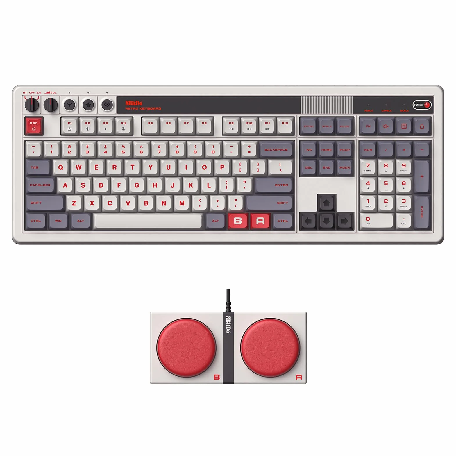 8BitDo Retro 108 Mechanical Keyboard with 108 Keys and Integrated Numpad, Bluetooth/2.4G/USB-C Hot Swappable Wireless Gaming Keyboard for Windows and Android - N Edition - QWERTY ANSI US Layout