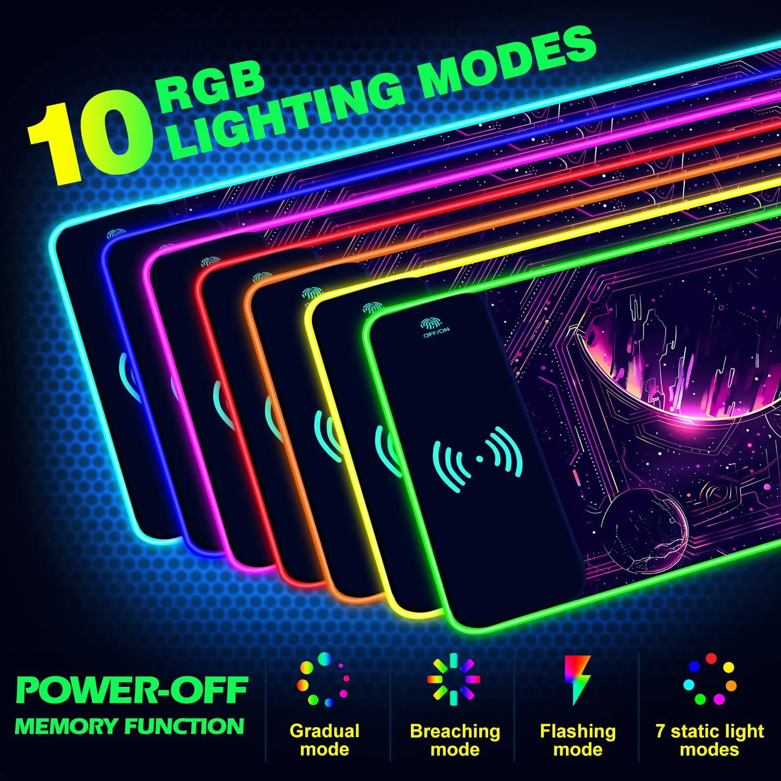 AIMSA Tappetino per mouse da gioco RGB con ricarica wireless, grande tappetino per mouse con 14 modalità di illuminazione a LED, base in gomma antiscivolo, impermeabile, per decorare casa e ufficio,