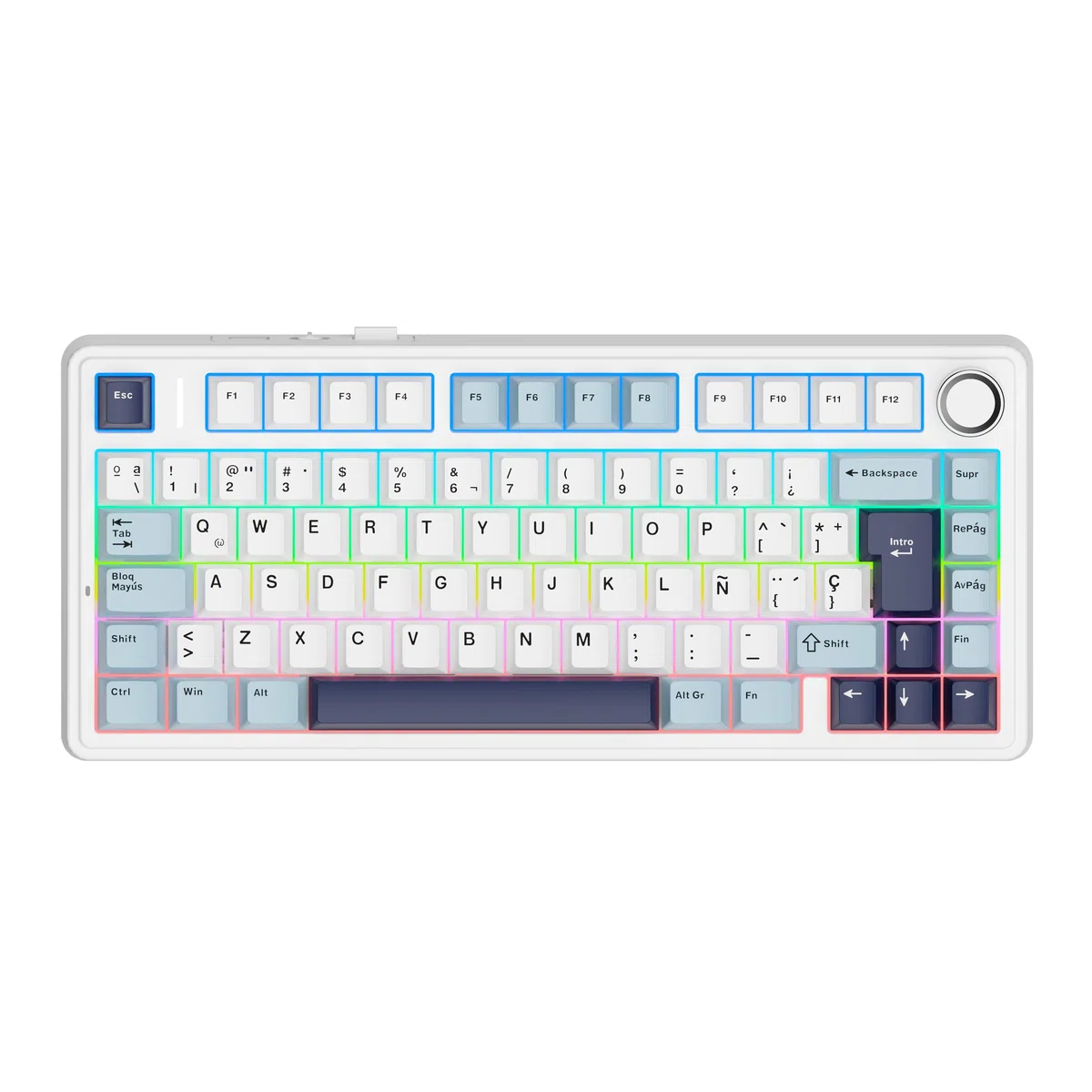 EPOMAKER Aula F75 ISO-ES Tastiera Meccanica Spagnolo con Maniglia, Tastiera Wireless Gaming, BT/2.4G/USB, Gasket Cremoso, Retroilluminazione RGB, Hot-Swap, 75%, PBT Keycap (Blu Bianco)