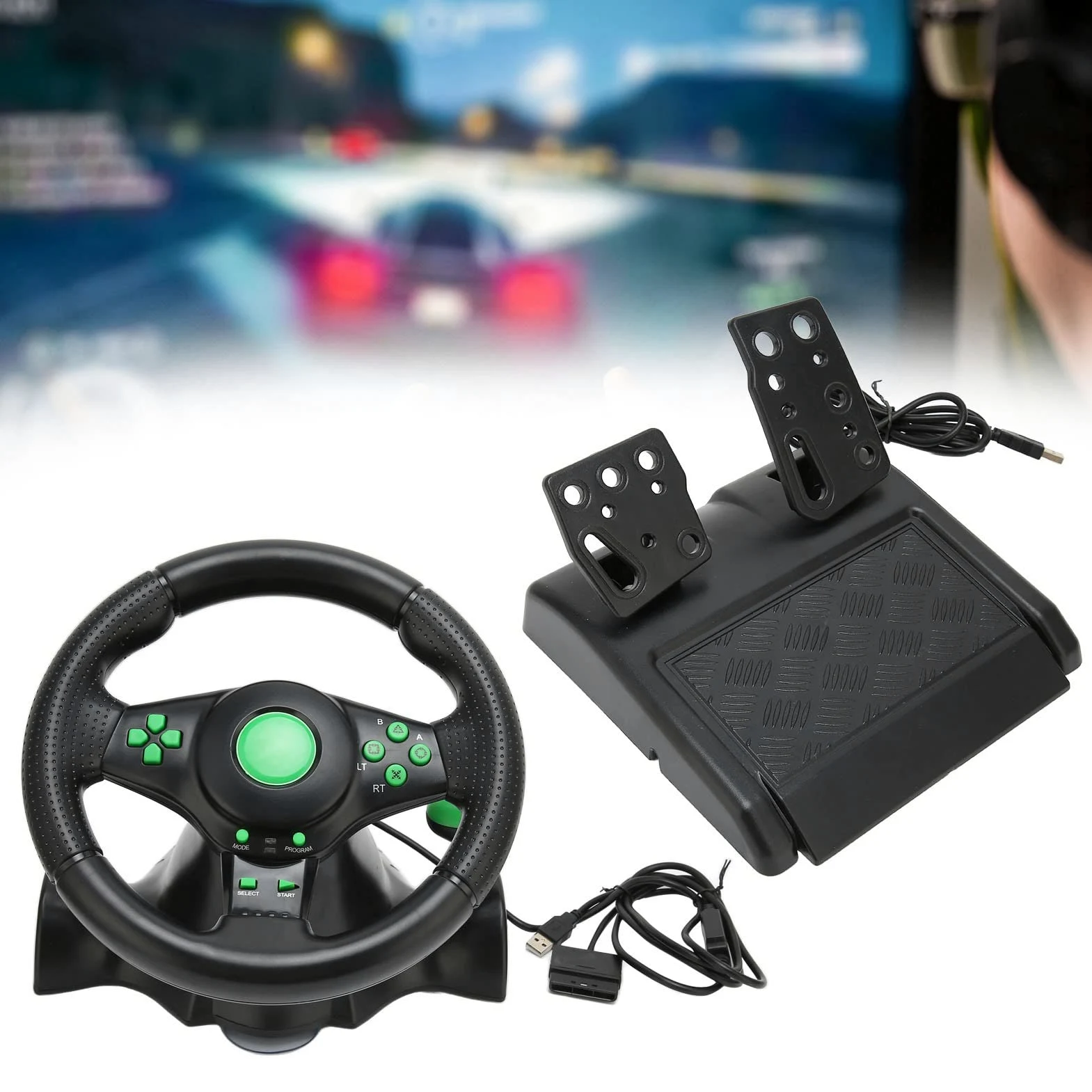 Volante per PC Volante da Corsa per Auto da 180 Gradi con Pedale, Design Realistico, Forte Aspirazione, Alta stabilità per360, PS3, PC
