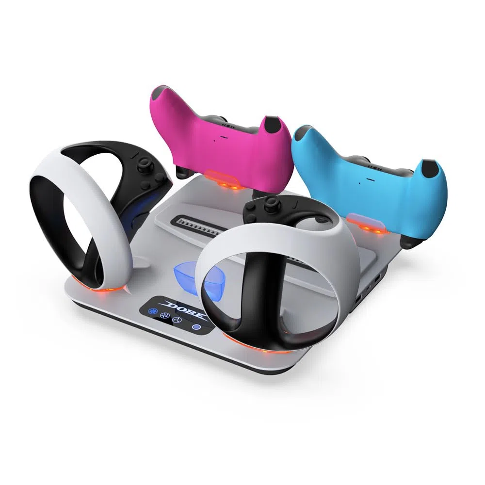 BeisDirect PS5 Stand Ventola di Raffreddamento per PS5 Slim/PS5 Console, Dual Controller Charging Dock Station per PSVR 2 & PS5, Supporto verticale multifunzionale con caricatore controller per PS5 VR