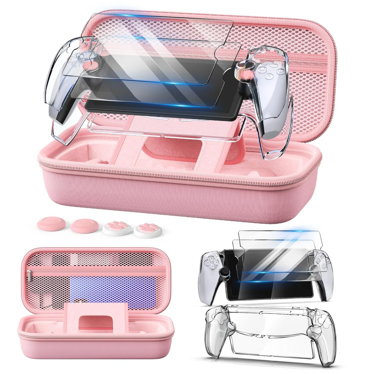 Auarte Set di accessori 12 in 1 per PlayStation Portal Remote Player | Custodia rigida per PS Portal con custodia trasparente per PS5 Portal, 2 pellicole protettive con 4 impugnature per pollice
