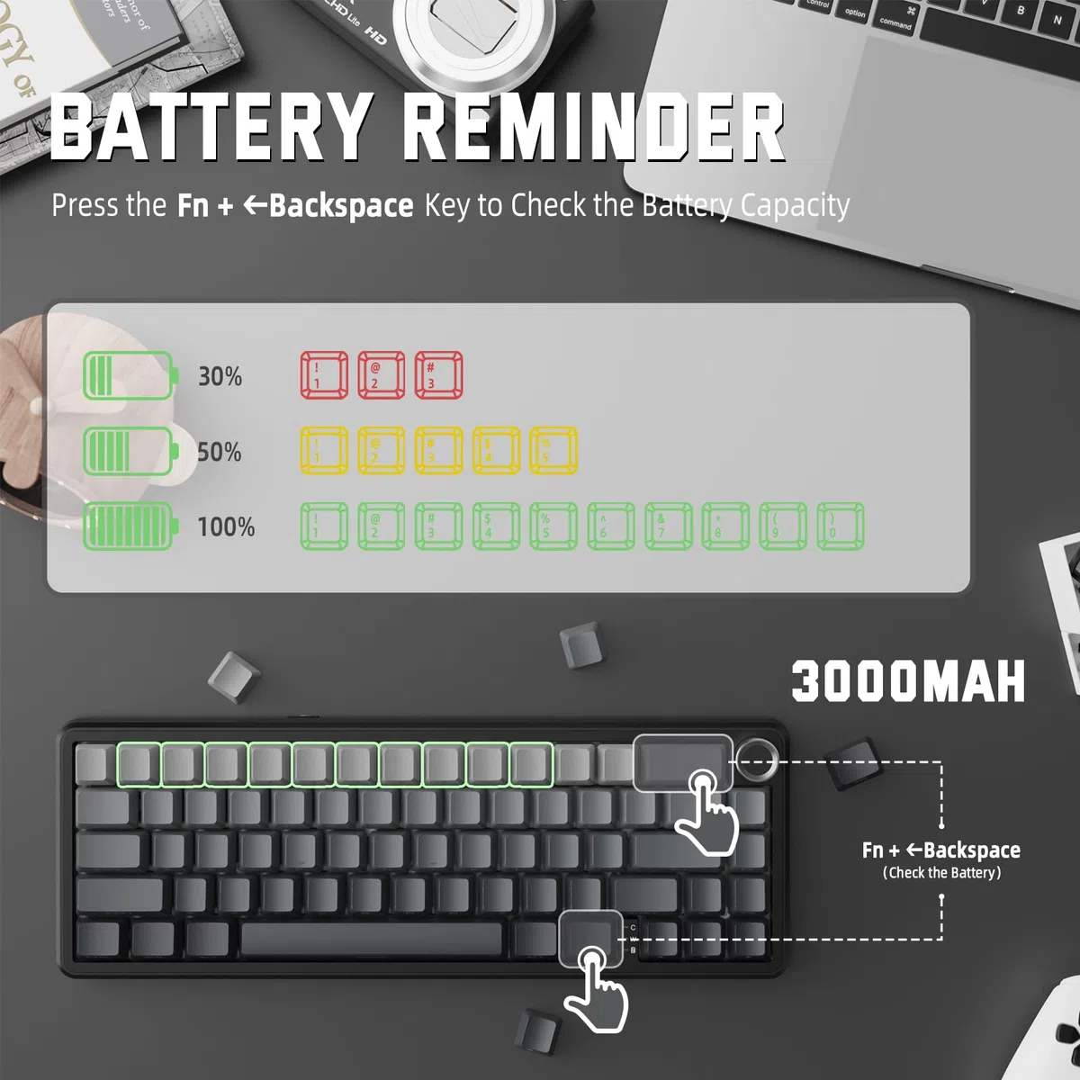 MAMBASNAKE X ATTACK SHARK X66 65% Tastiera Meccanica Wireless Con Manopola, Tastiera Hot Swap RGB Gaming Keyboard 60 Percento, BT/2.4G/USB-C,Linear Switch,Tasti PBT Stampati Lateralmente-Moonlit Night