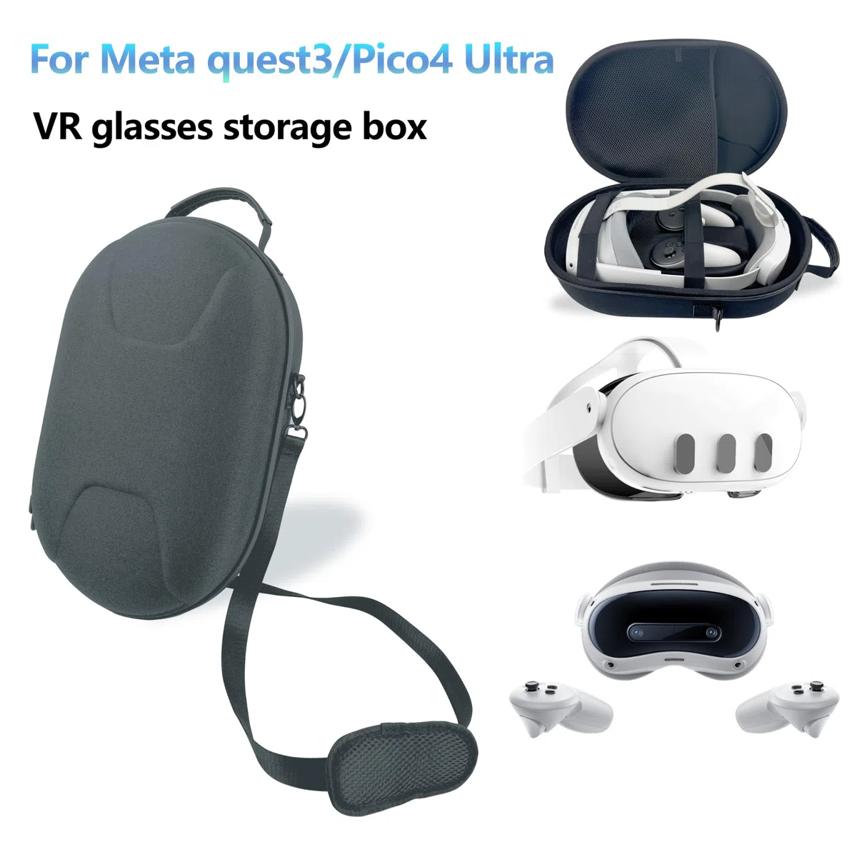 VR Headset Carrying Case, Portable Storage Bag for Meta. Quest 3/ Pico 4 Ultra, with Handheld and Shoulder Straps, Travel case for VR, Controller, Elite Strap and Accessories
