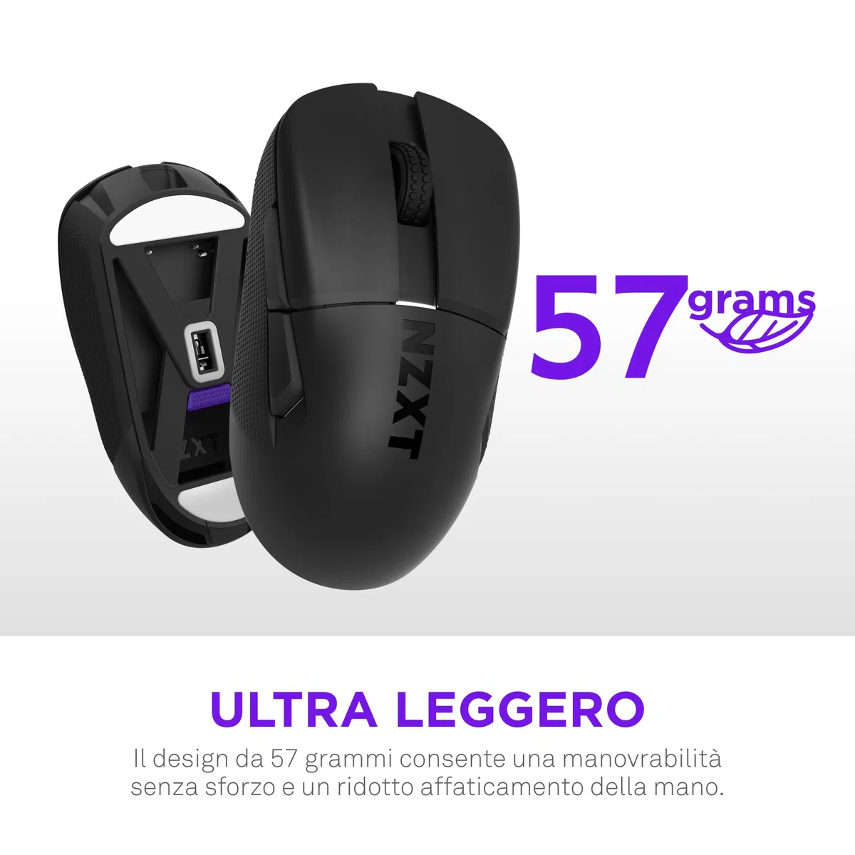 NZXT Lift Elite Wireless Gaming Mouse – Ultra leggero 57 g – 4K/8K Polling Rates, Switch ottici, Sensore ottico 26K DPI – Lunga durata della batteria – Grip laterali in gomma – Nero