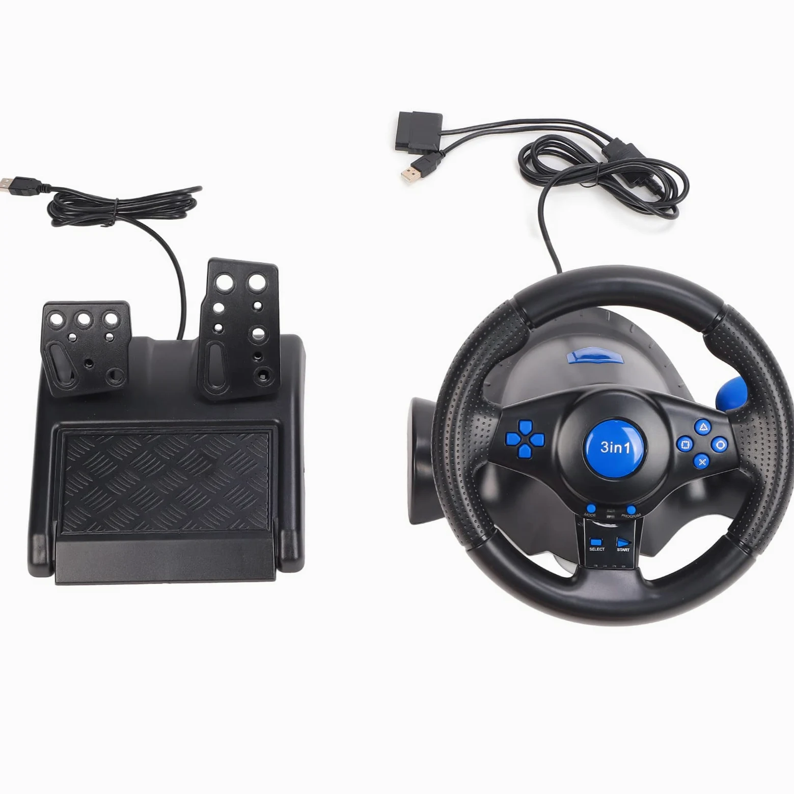 Cryfokt Volante da Gioco per PC Doppia Vibrazione Rotazione di 180 Gradi Volante da Gioco 3 in 1 con Pedali per PC, Materiale ABS Alimentato Tramite USB