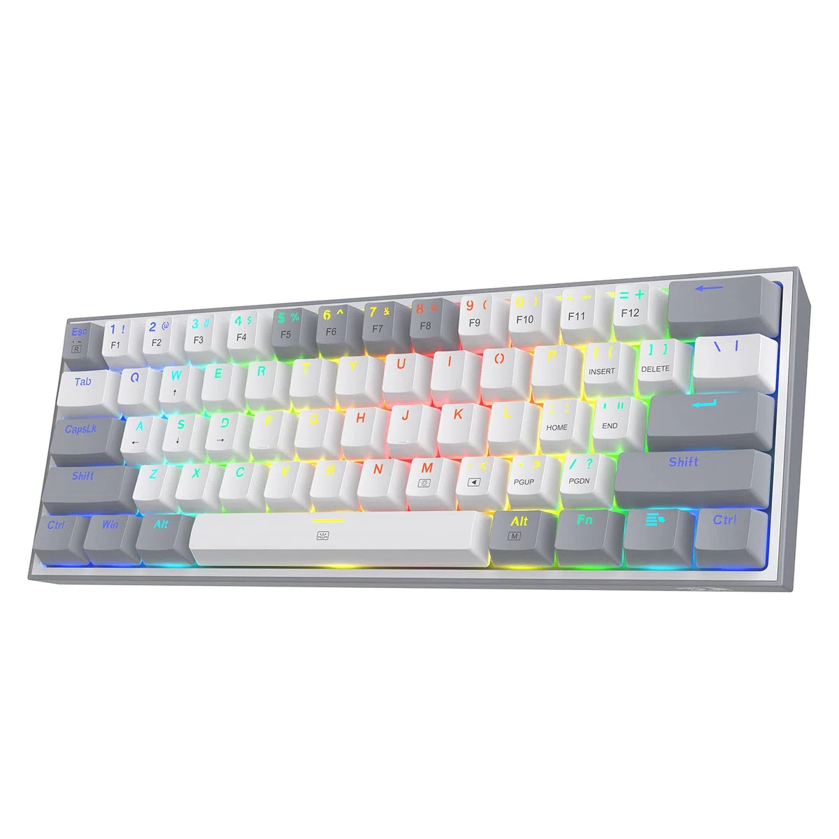 Redragon K617 Tastiera di Gioco RGB cablata 60%, Tastiera meccanica compatta 61 tasti, interruttore lineare rosso, supporto driver Pro (Grigio), US LAYOUT