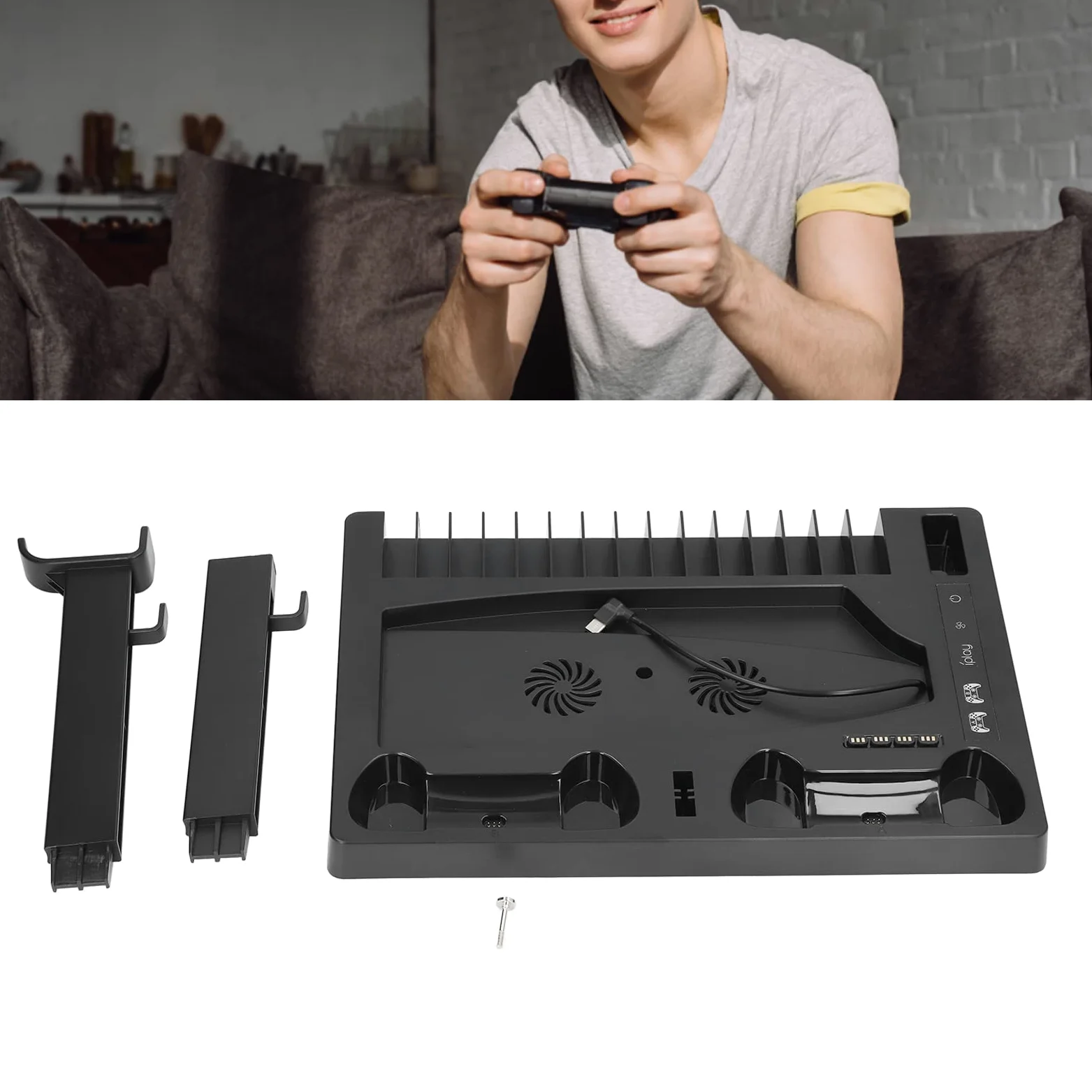 Per la Ventola di Raffreddamento del Supporto Verticale PS5 Stazione di Ricarica Professionale a Doppio Controller con Vassoio Portaoggetti Per Supporto Per Cuffie