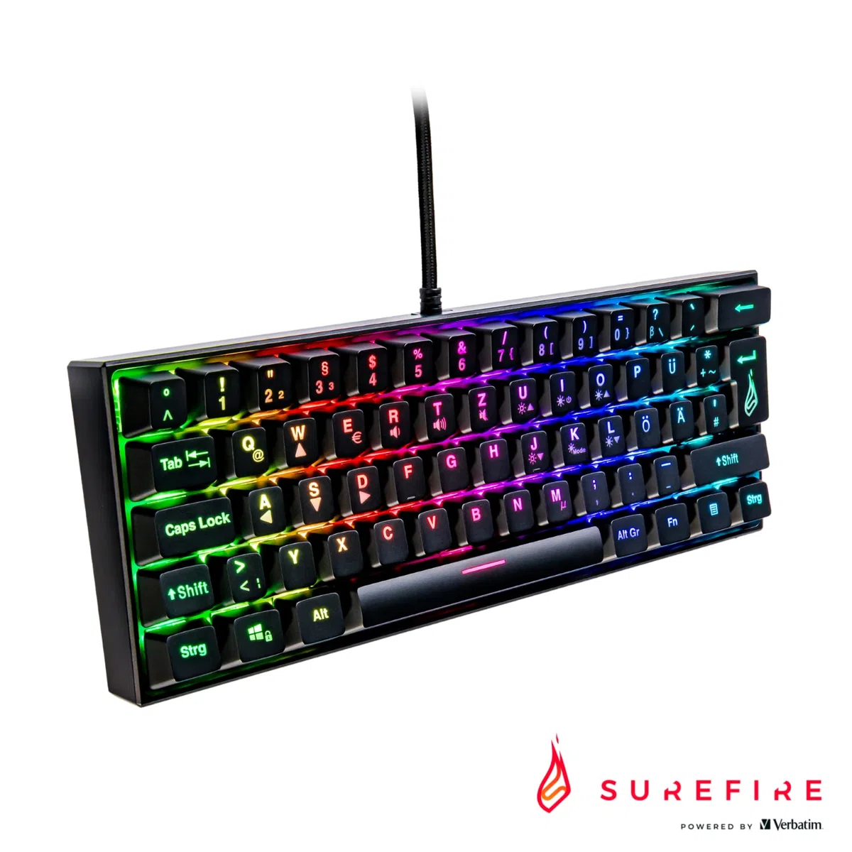 Surefire Kingpin M1 - Tastiera meccanica da gioco 60% tedesca, tastiera multimediale da gioco, piccola e mobile, tastiera RGB con illuminazione, 100% tasti anti-ghosting, layout tedesco QWERTZ