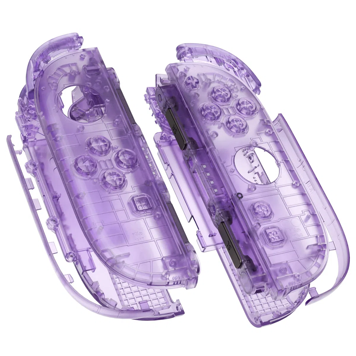 eXtremeRate Cover Tasti Kit + Levette Analogiche 3D Ricambio per Nintendo Switch 2 Controller - Trasparente Viola Atomico