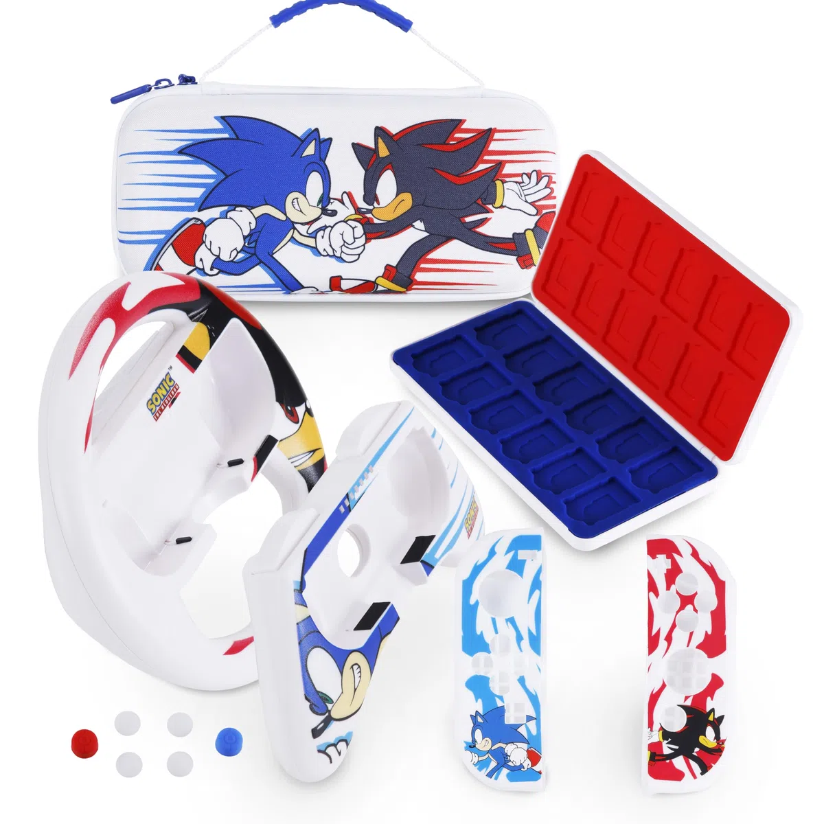 Nintendo Switch Case Sonic VS Shadow, custodia protettiva da trasporto con impugnature per controller, impugnature per pollice, volante,
