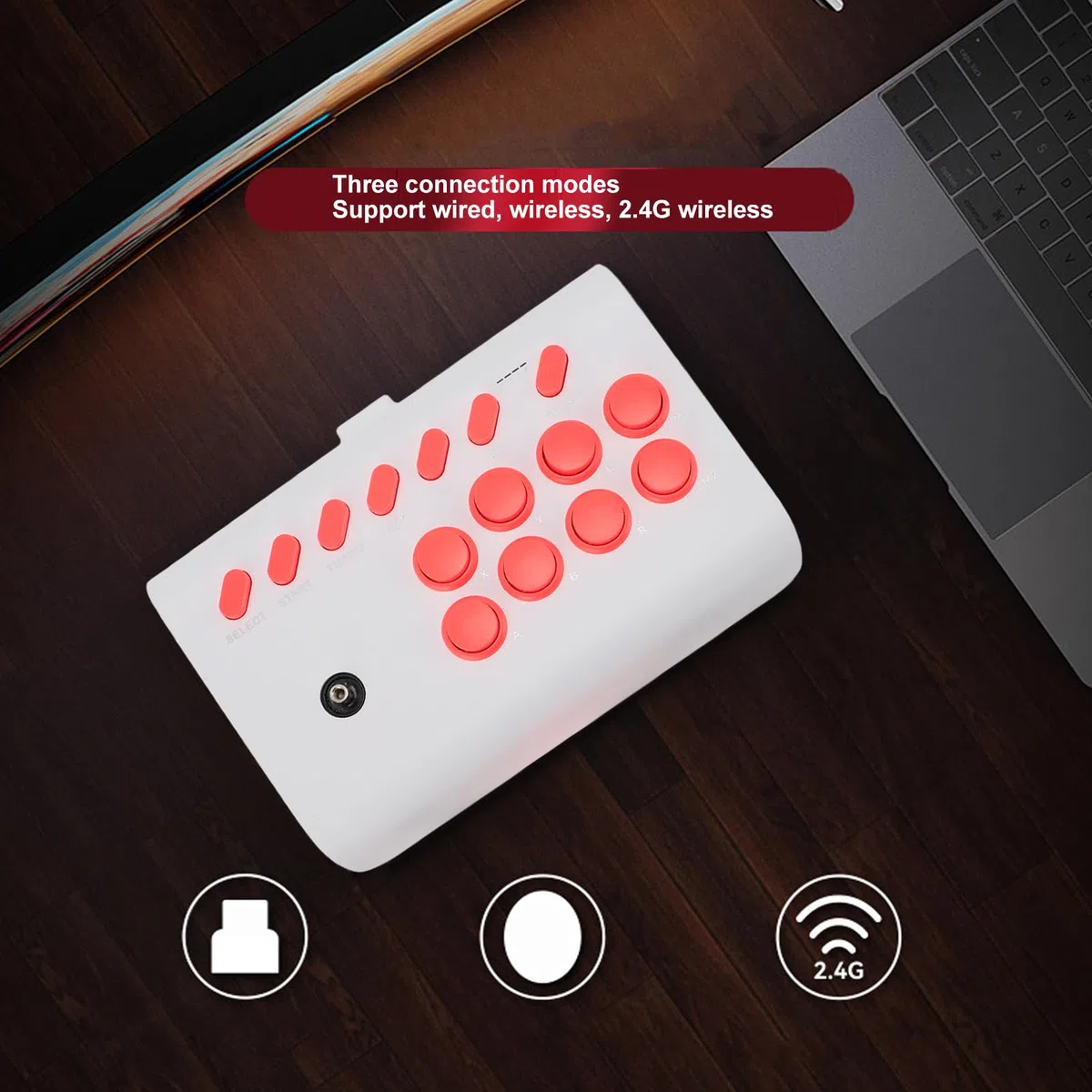 Jectse Joystick per Giochi di Combattimento Tastiera per Giochi di Combattimento Antiscivolo Wireless Classico Universale per (WHITE)