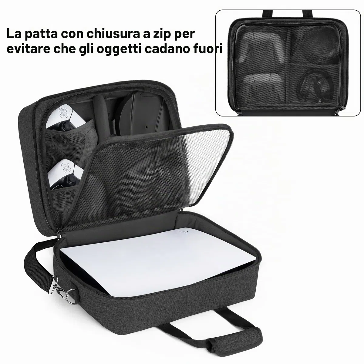 Trunab Borsa Compatibile con PS5/PS5 Slim/PS4/PS4 Pro/PS4 Slim/Xbox One/Xbox One X/Xbox One S/Xbox Series S, Nero, Borsa Porta con Tasche Divisori per Controller e Accessori di Gioco