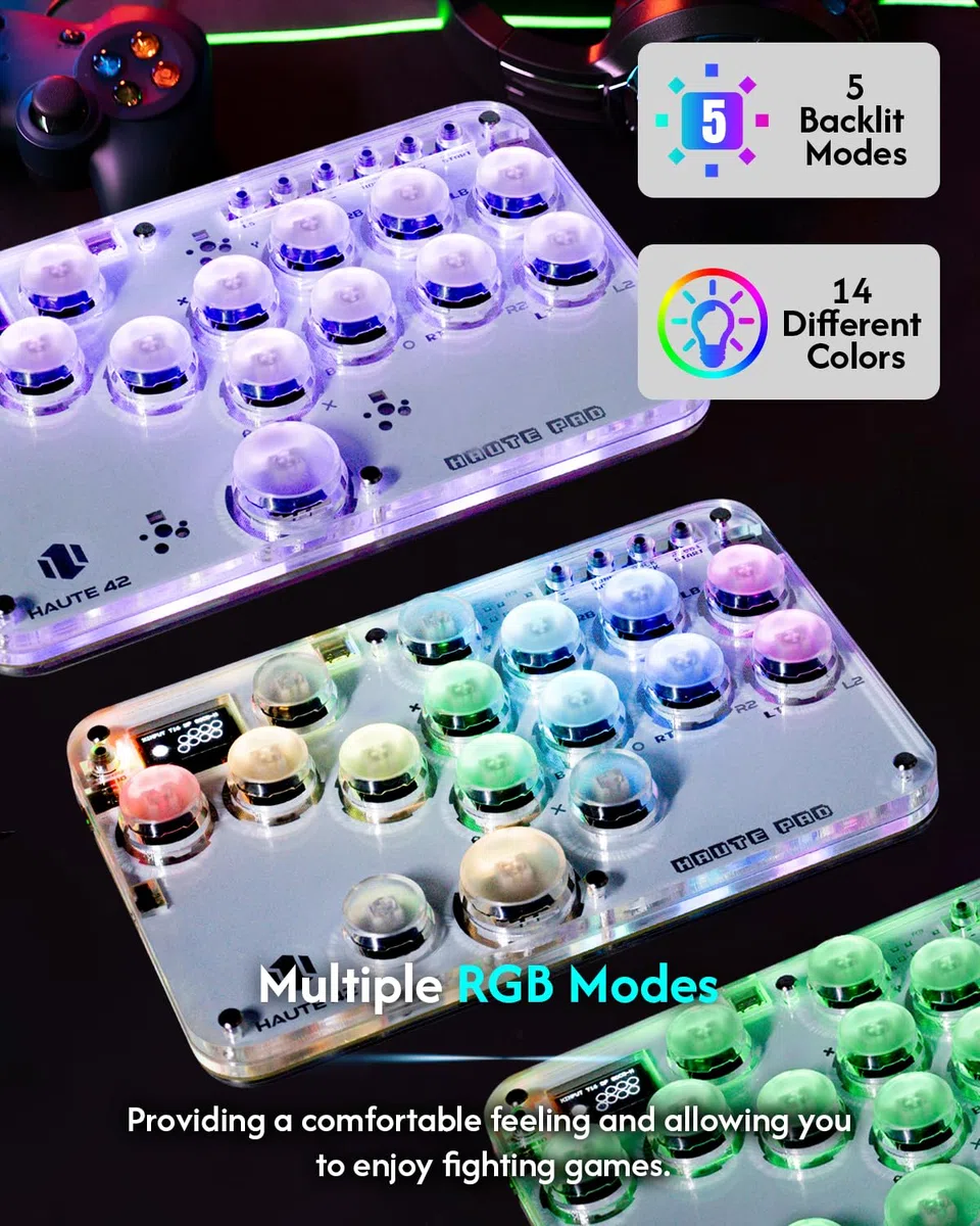 Sehawei Arcade Fight stick, Street fight Stick Keypad per PS4/Switch/PC/PS3/Steam Game Keyboard-Supports Hot Swap & SOCD,16Keys All-Button Gamerfinger with Custom RGB & Turbo Functions（G16）