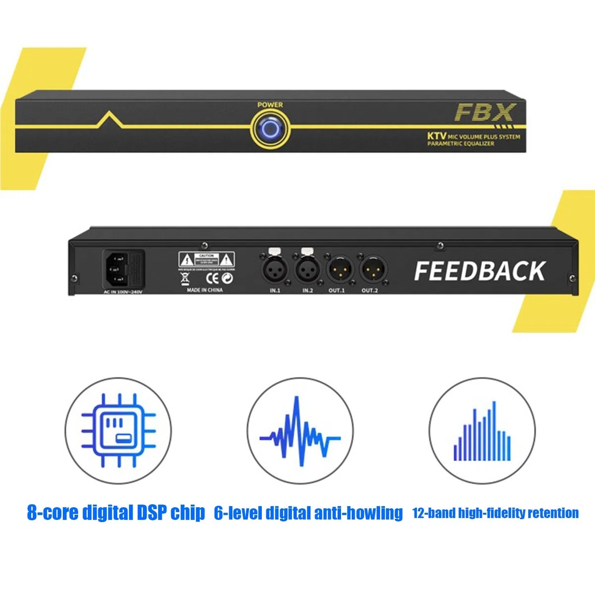 Processore audio, microfono anti-ululo, cambio feedback automatico, anti-ululo, per applicazioni di performance stage e KTV