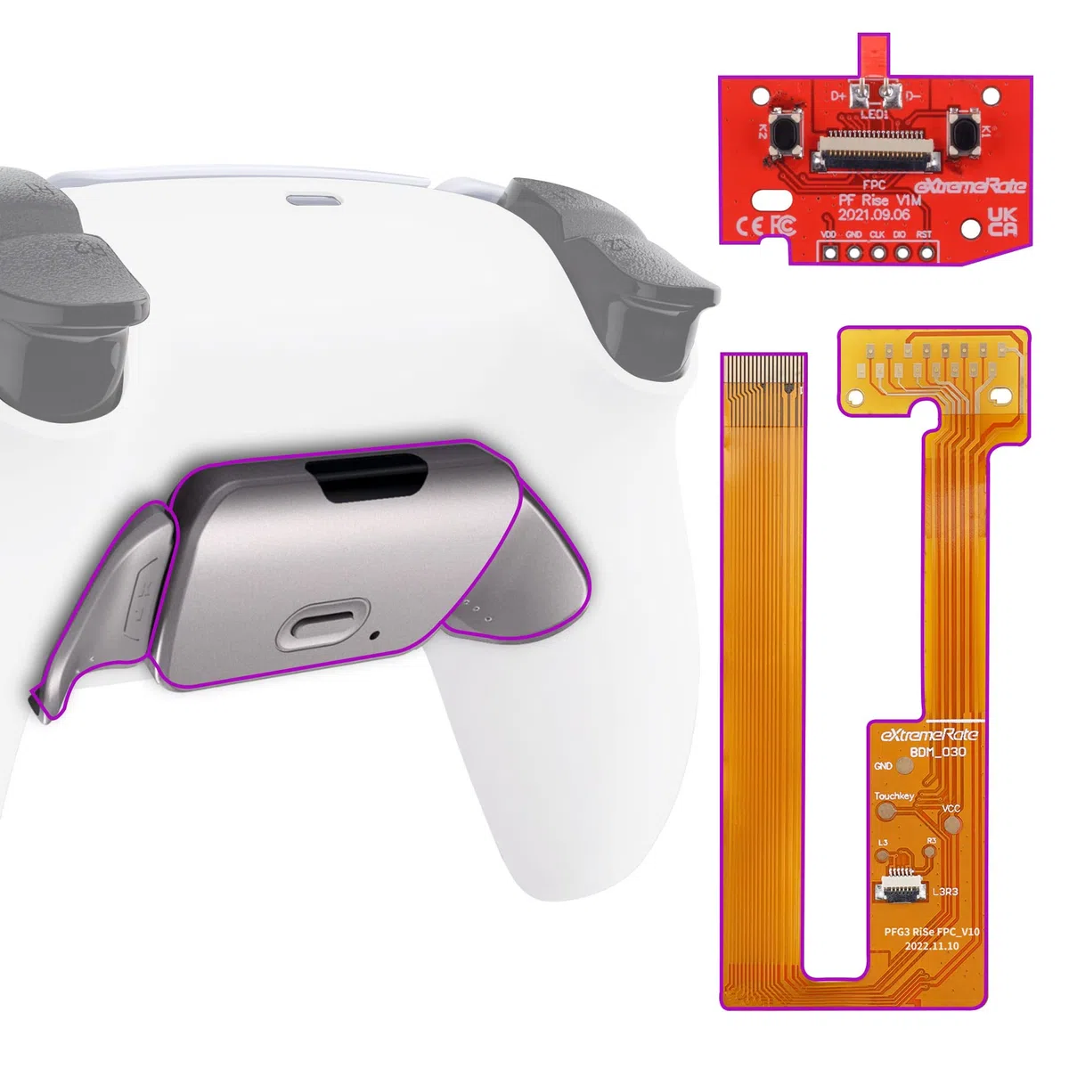 eXtremeRate RISE Remap Kit Programmabile per ps5 Controller BDM-030/040/050,Palette in Metallo Tasti Pulsanti Aggiuntivi Back Button Cover Posteriore per ps5 Joystick-Bianco