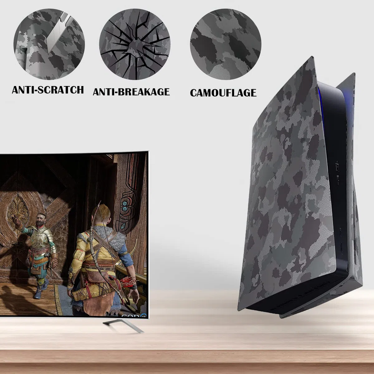 Copertura frontale per console PS5 Disc Edition, accessori per Playstation 5, pannelli protettivi di ricambio (grigio mimetico)