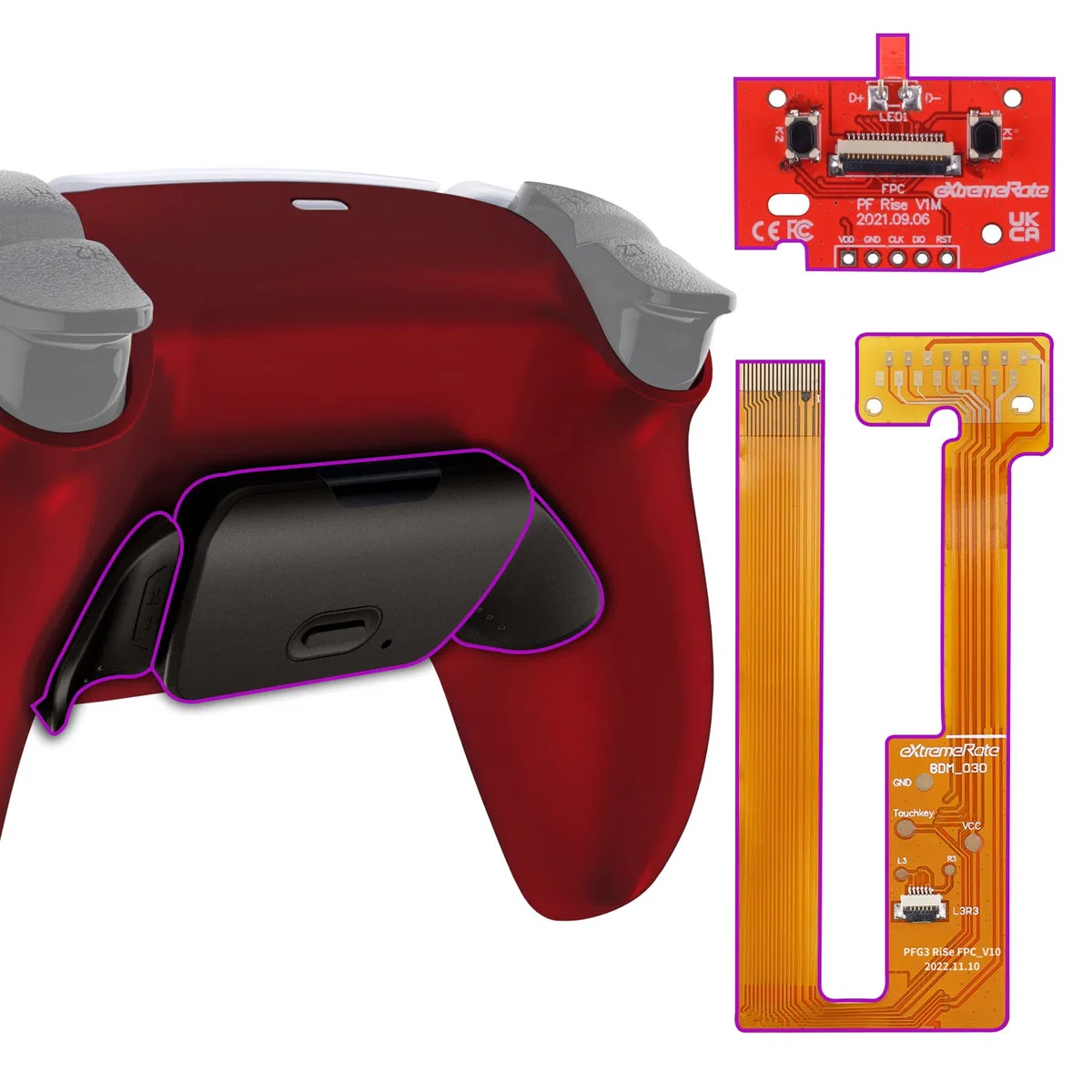 eXtremeRate RISE Remap Kit Programmabile per ps5 Controller BDM-030/040/050,Palette in Metallo Tasti Pulsanti Aggiuntivi Back Button Cover Posteriore per ps5 Joystick-Rosso Scarlatto