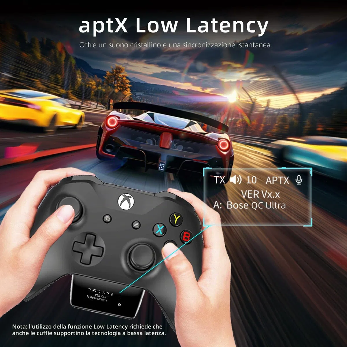 Adattatore Audio Wireless Bluetooth 5.2 per Controller Xbox One, Series X|S e Elite 2, Adattatore Xbox Mic con Schermo Supporta Bassa Latenza