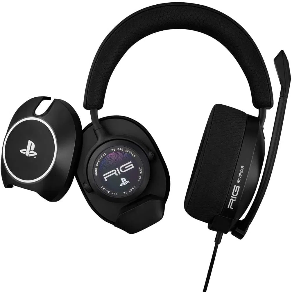 Cuffie da gaming cablate Sony R5 Pro HS, nere, con licenza ufficiale per PS5, compatibili con PS4. Cuffie cablate, jack da 3,5 mm.