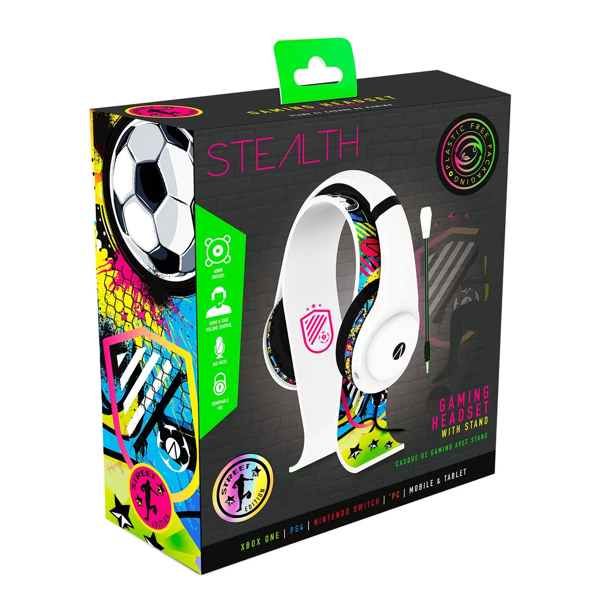 STEALTH Street Over-Ear - Cuffie da gioco con supporto, per PS4/PS5, Xbox, Nintendo Switch, PC con microfono flessibile, jack da 3,5 mm, cavo da 1,5 m, leggero, confortevole e durevole