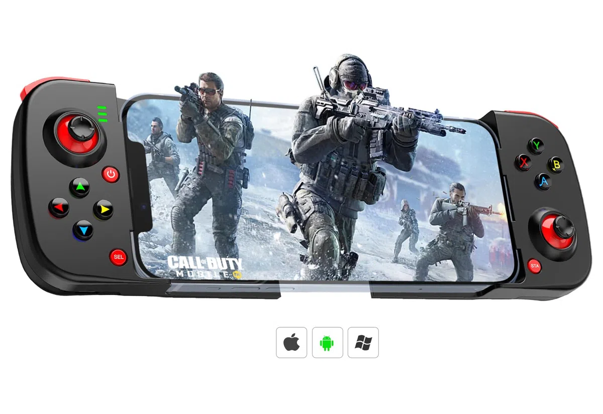 Megadream Controller di gioco mobile Gamepad per iPhone iOS Android PC: funziona con iPhone 15/14/13/12/11/X, iPad, Samsung Galaxy, TCL, tablet, Call of Duty, Diablo Immortal - Gioco diretto (nero)