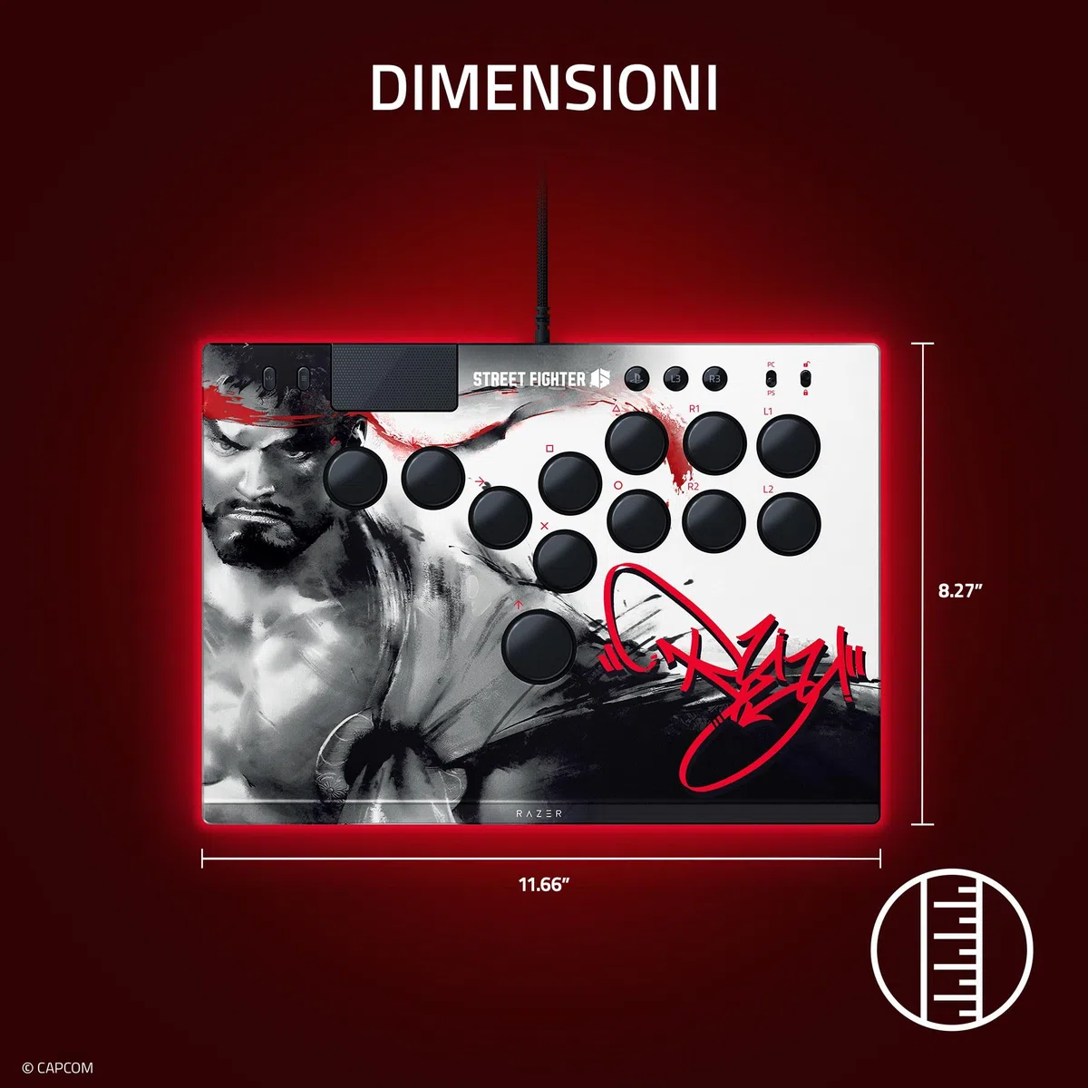 Razer Kitsune Ryu Edition - Controller ottico da sala giochi per PS5 e PC - Layout con 4 pulsanti direzionali di precisione - Interruttori ottici lineari piatti | Edizione Ryu
