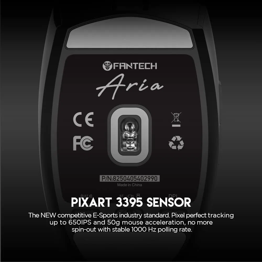Fantech ARIA XD7 Mouse da gioco wireless - Pixart 3395 Sensore da gioco 26000 DPI, interruttori KAILH GM8.0, super leggero 59 grammi e forma di uovo ambidestro, connettività a 3 modalità, nero