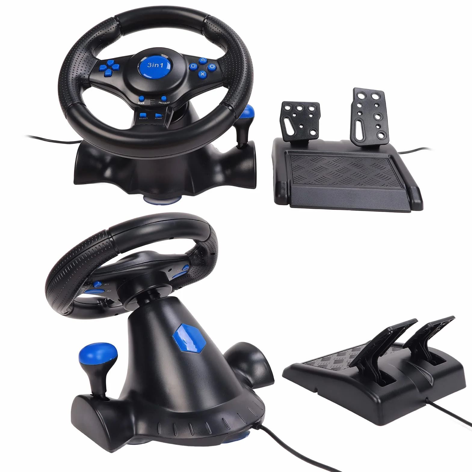 Yinhing Volante da Gioco con Rotazione di 180 Gradi, Volante Multifunzione da 3 Pollici e Pedali per PC Ed Esperienza di Gioco per gli Appassionati di Corse