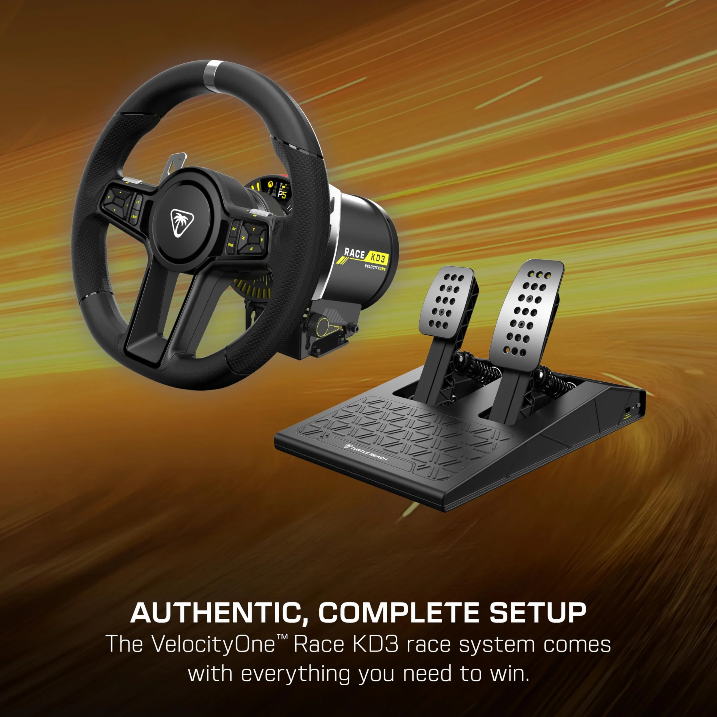 Turtle Beach VelocityOne Race KD3 Volante e pedali con force feedback a trasmissione diretta per Xbox Series X|S, Xbox One e PC Windows – Pedali di freno e acceleratore a effetto Hall